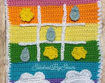 Rainbow TicTacToe- Crochet pattern- English US terms- Crochet game- cute gift- rainbow game- Original stitched by shari design. Easy Pattern