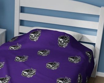 Floral Skull Plush Blanket, Gothic Purple Throw
