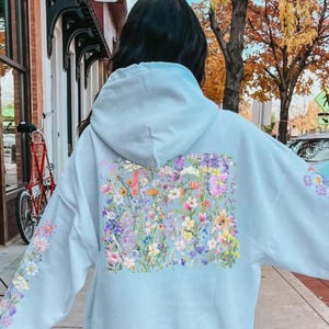 ワイルドフラワープリントパーカー - ボタニカルスリーブ、コテージコアファッション