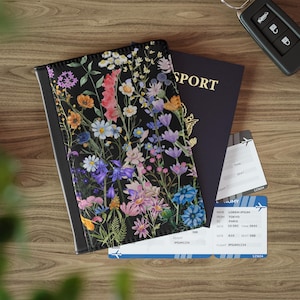 Protège passeport - fleurs sauvages bohème chic jardin, ambiance hippie, porte-documents de voyage, protecteur de passeport floral, étui à passeport bohème