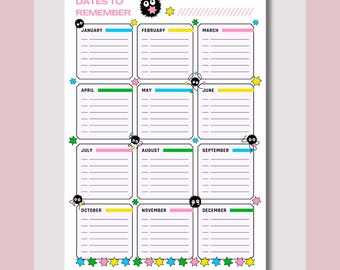 Soot Sprite Planner: Dates to Remember, Ghibli Printable (PDF)