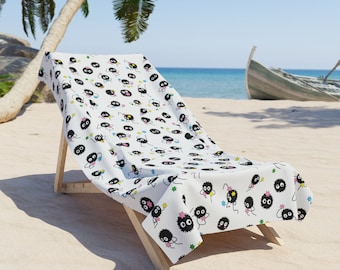 Soot Sprite Beach Towel Summer Towel Beach Vibe Sandy Beach Fun Anime Beach Towel Ghibli Inspired Susuwatari Bathroom Towel Fun in the Sun