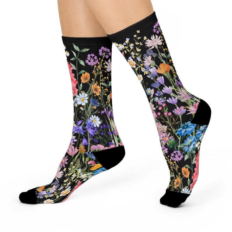 Spring Color Hosiery Wildflower Chic Crew Socks | Floral Spring Blossom Botanical Hosiery - Etsy