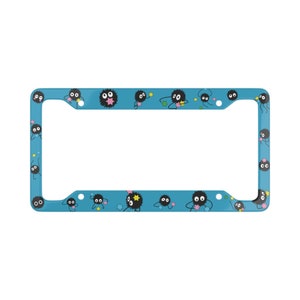 Moldura da placa de licença Fuligem Sprite Spirited Away Studio Ghibli Fanart Anime Turquesa Moldura da placa de licença azul claro Moldura da placa de licença Totoro