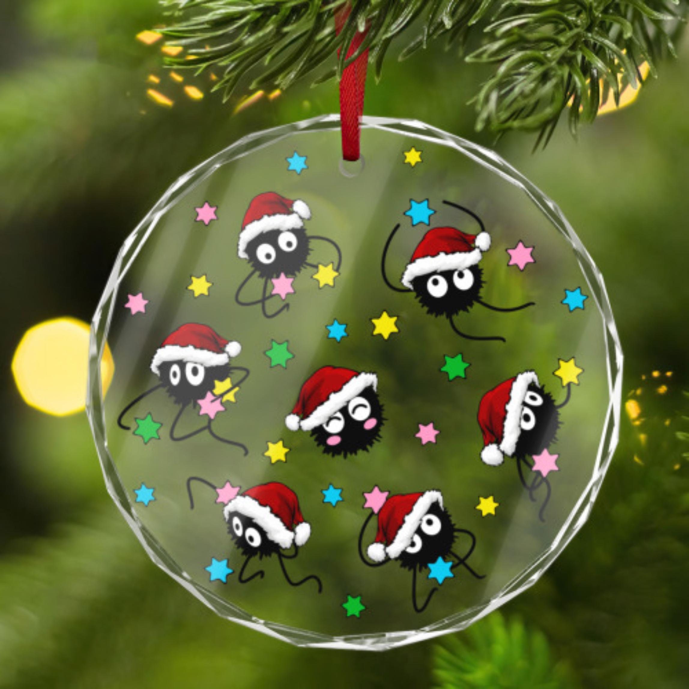 Soot Sprite Merry Christmas Glass Ornament Spirited Away Totoro