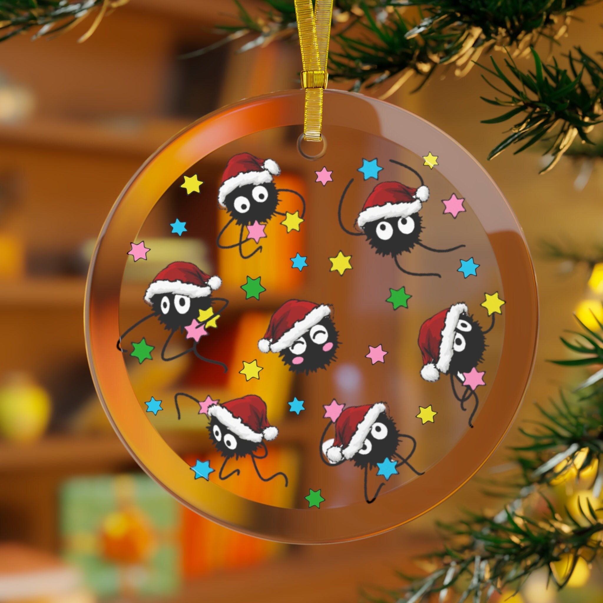 Soot Sprite Merry Christmas Glass Ornament Spirited Away Totoro