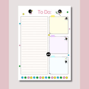 May include: A white To Do list notepad with lined sections and sticky note areas. The notepad features colorful star and character illustrations. The text "To Do:" is in pink.