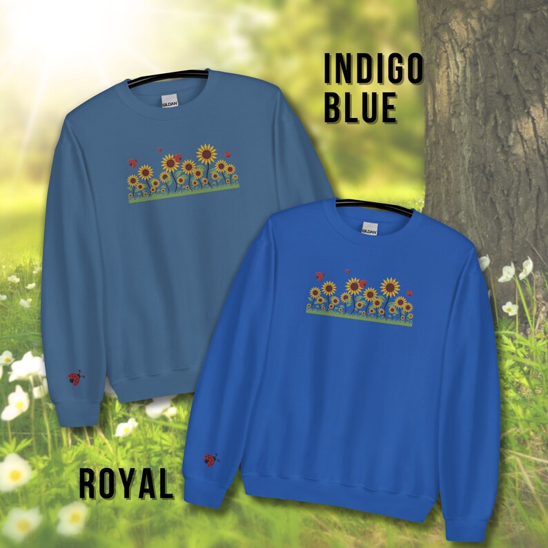 Embroidered Sunflower Unisex Sweatshirt Cute Ladybug Sunflower Field