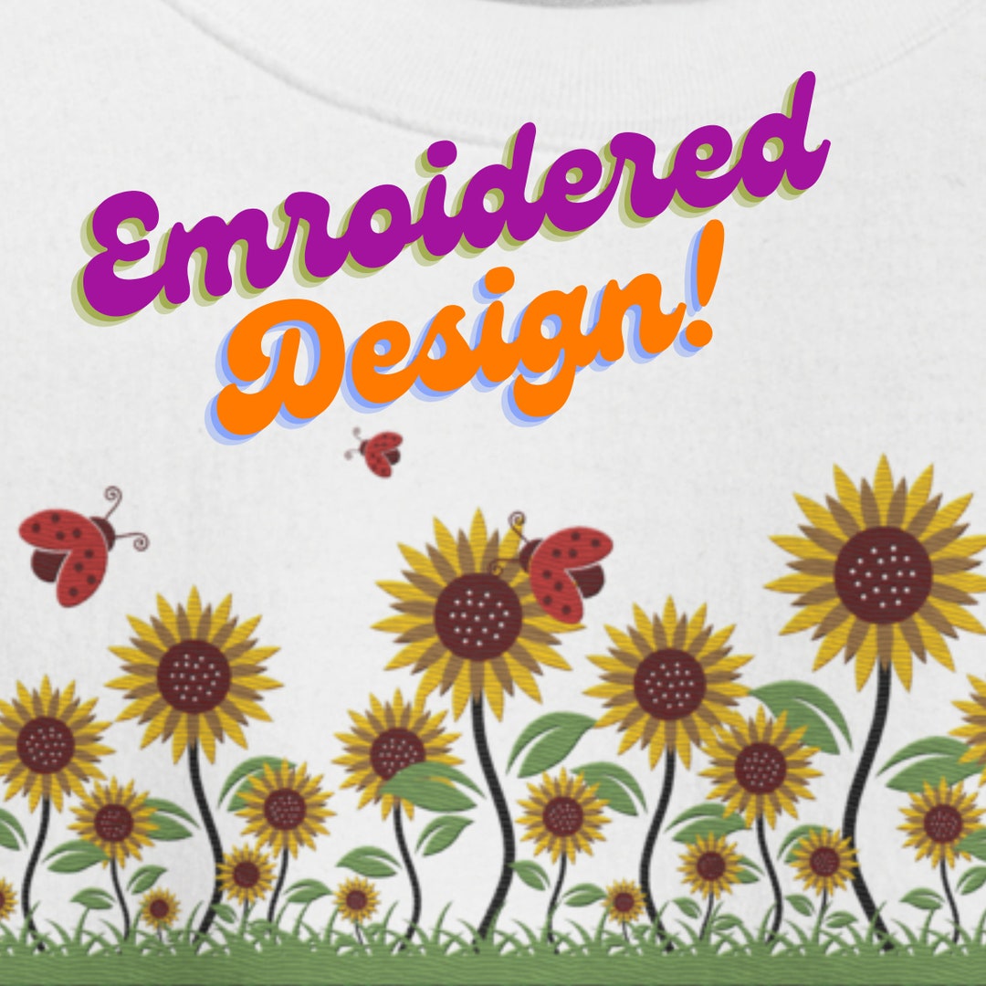 Embroidered Sunflower Unisex Sweatshirt Cute Ladybug Sunflower Field