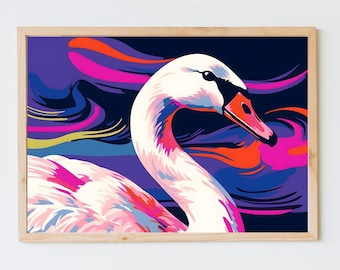Printable Swan Pop Art. Modern Digital Art. Instant Download