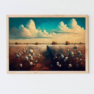 Cotton Field Oil Painting, Printable, Vintage Art Print, Country Field Wall Art, Digital Download