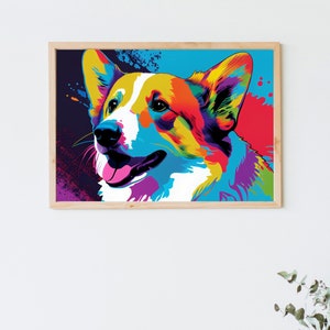 Printable Pop Art Style Colorful Corgi, Art Print, Wall Art, Digital Download.