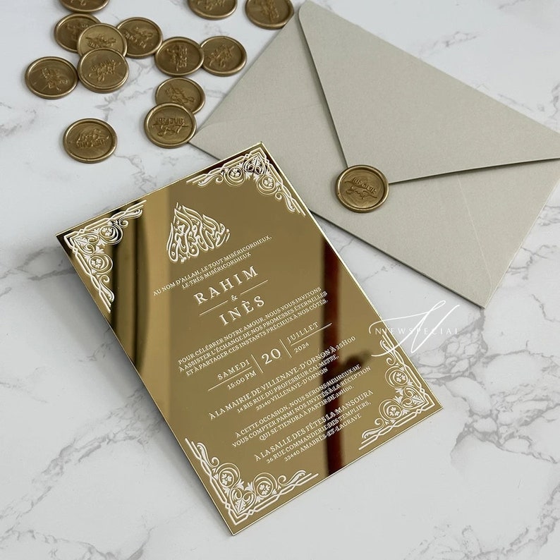 Rectangle Invitation Rectangle Mirror Acrylic Invitation With Wax Seal Envelope - Etsy