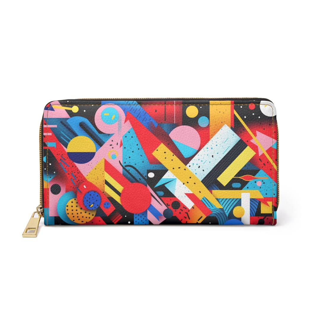 90s Art Wallet, Hippie Wallet, Boho Chic Wallet, Fauxleather Eco