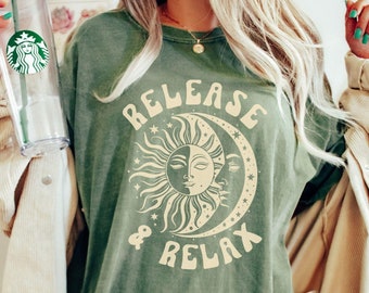 Yogashirt, shirt hemels, shirt zon en maan, shirt bohozon, spiritueel shirt voor yoga-instructeur, zenshirt, mystiek shirt, yogacadeaus