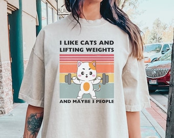 Funny Gym T Shirt Weight Lifting Gifts, Retro Cat Shirt for Gym Rat, Vintage Cat Gym Gift for Her, Gym Clothes for Cat Lover, Meme Shirt