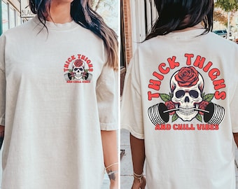 Thick Thighs Shirt, Gym Pump Cover, Women Gym Shirt, Funny Workout Shirt, Muscle Mommy, Weightlifting Shirt with Skull, Gym Gift for Gym Rat
