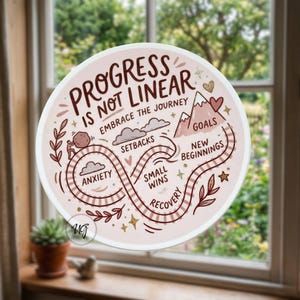 Progress Not Linear Sticker, Mental Health Vinyl Decal, Growth Mindset Therapy Decor