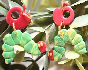 Hungry Caterpillar Earrings / School Earrings / Teacher Earrings / Gift for Her / Hypoallergenic / Polymer Clay Earrings / Trendy Earrings