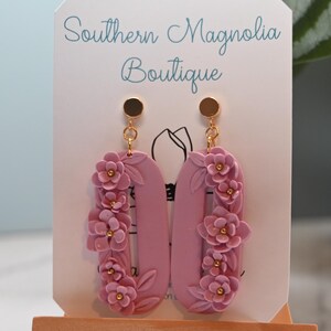 Handmade Floral Earrings -Pink / Elegant Floral Clay Earrings / Floral Statement Earrings / Gift For Her / Hypoallergenic / Clay Earrings