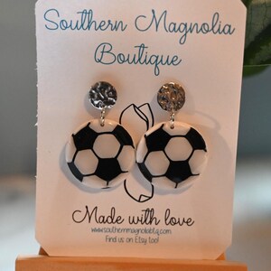 Soccer Ball Dangle Earrings / Soccer Earrings / Sports Earrings / Handmade Earrings / Gift For Her / Hypoallergenic / Polymer Clay Earrings