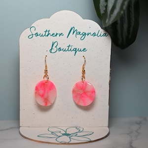 Pink and White Translucent Organic Circle Earrings / See-through Lightweight Jewelry / Statement Earring / Polymer Clay Earrings