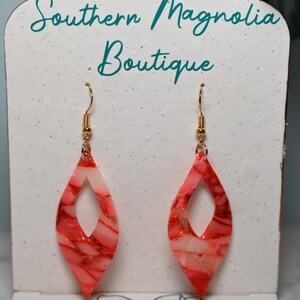 Red, Gold, and White Dangle Earrings / Handmade Earrings / Lightweight Jewelry / Statement Earring / Gift For Her / Polymer Clay Earrings /