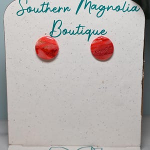 Red and Gold Stud Earrings / Handmade Earrings / Lightweight Jewelry / Statement Earring / Gift For Her / Polymer Clay Earrings /