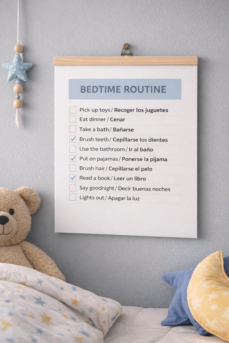 Bilingual Kids Routine Chart (english/spanish) | Daily & Bedtime Visual ...