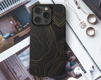 Black and Gold Topographical iPhone 15 iPhone 14 Case Phone case For iPhone iPhone 13 Pro Plus Mini Max Ultra Aesthetic MagSafe