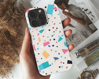 Retro 80s 90s White Memphis Confetti Y2K Phone Case iPhone 14 13 Case 12 Case 11 Case 13 Pro Max Case 12 Pro Case Mini Case Retro Case