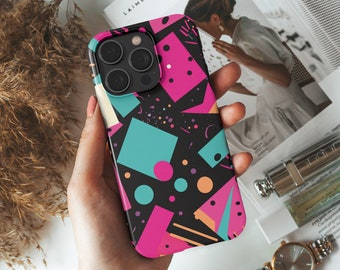 Retro 80s 90s Pink and Black Memphis Confetti Inspired Y2K Phone Case iPhone 15 14 13 12 Case 11 Case 13 Pro Max Case 12 Pro Case Mini Case
