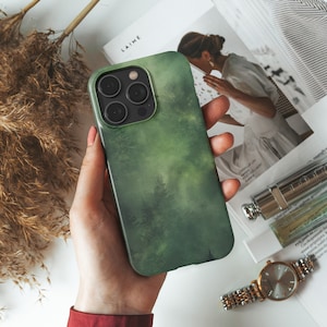 Forest Green Watercolor iPhone 16 Case For iPhone 13 Pro iPhone 15 Plus Mini Max Ultra Aesthetic Case Green Phone Case Hiking Gift For Him
