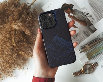 Blue Mountain iPhone Case Nature for iPhone 16 Pro 15 14 13 Pro Max 14 Plus 13 12 Mini Minimalistic Iphone Cover Phone Case Hiking Line Art