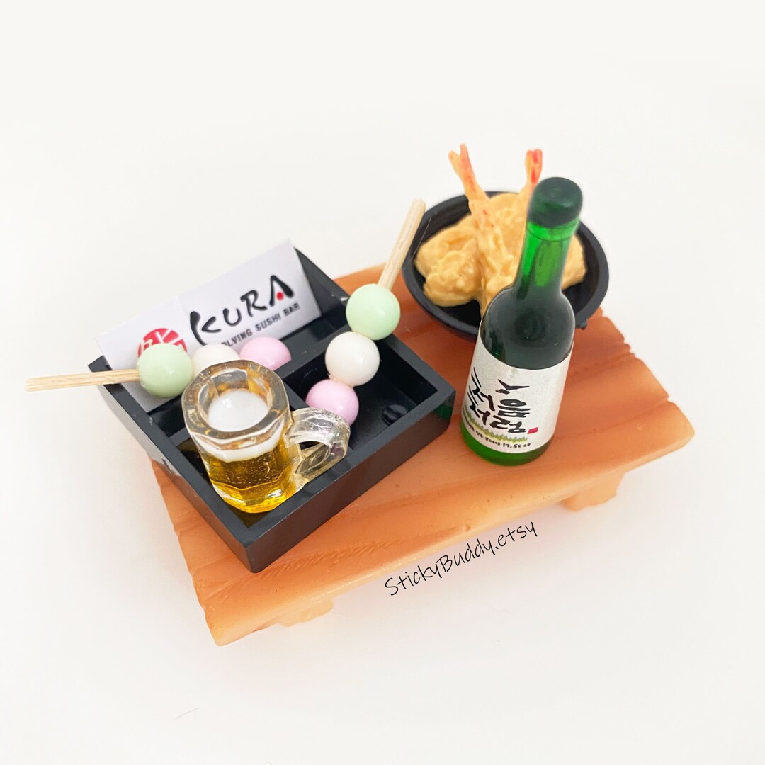 Miniature Japanese Sushi Table Set, Miniature Soju, Miniature Beer