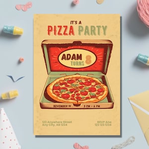 Pizza-Party-Einladung, Pizza-Geburtstag einladen, Pizza machen Party, Pizza-Chef-Backen-Einladung, bearbeitbar, Sofort-Download, druckbar