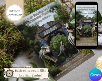 Jurassic Park Birthday Invitation: Dinosaur Adventure Theme (Digital Download)