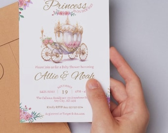 Elegant Princess Baby Shower Invitation: Rose Gold Carriage (Printable)