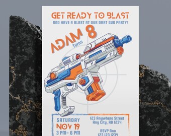 Dart Gun Birthday Invitation, Editable Dart War Party Invite (Digital Download)