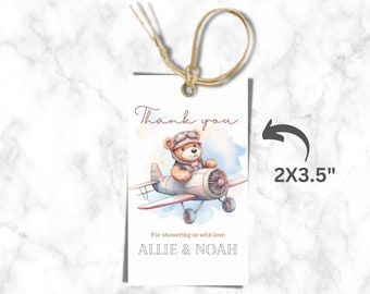 Thank you Tag Airplane Baby Shower Invitation, DIY, Editable Digital Template, Instant Download