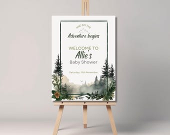 Adventure Begins Baby Shower Welcome Sign: Woodland Forest (Printable Digital Download)