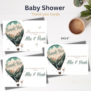Cartão de agradecimento para chá de bebê de balão de ar quente, convite Adventure Awaits, cartões de agradecimento para chá de bebê de viagem, download instantâneo, para impressão