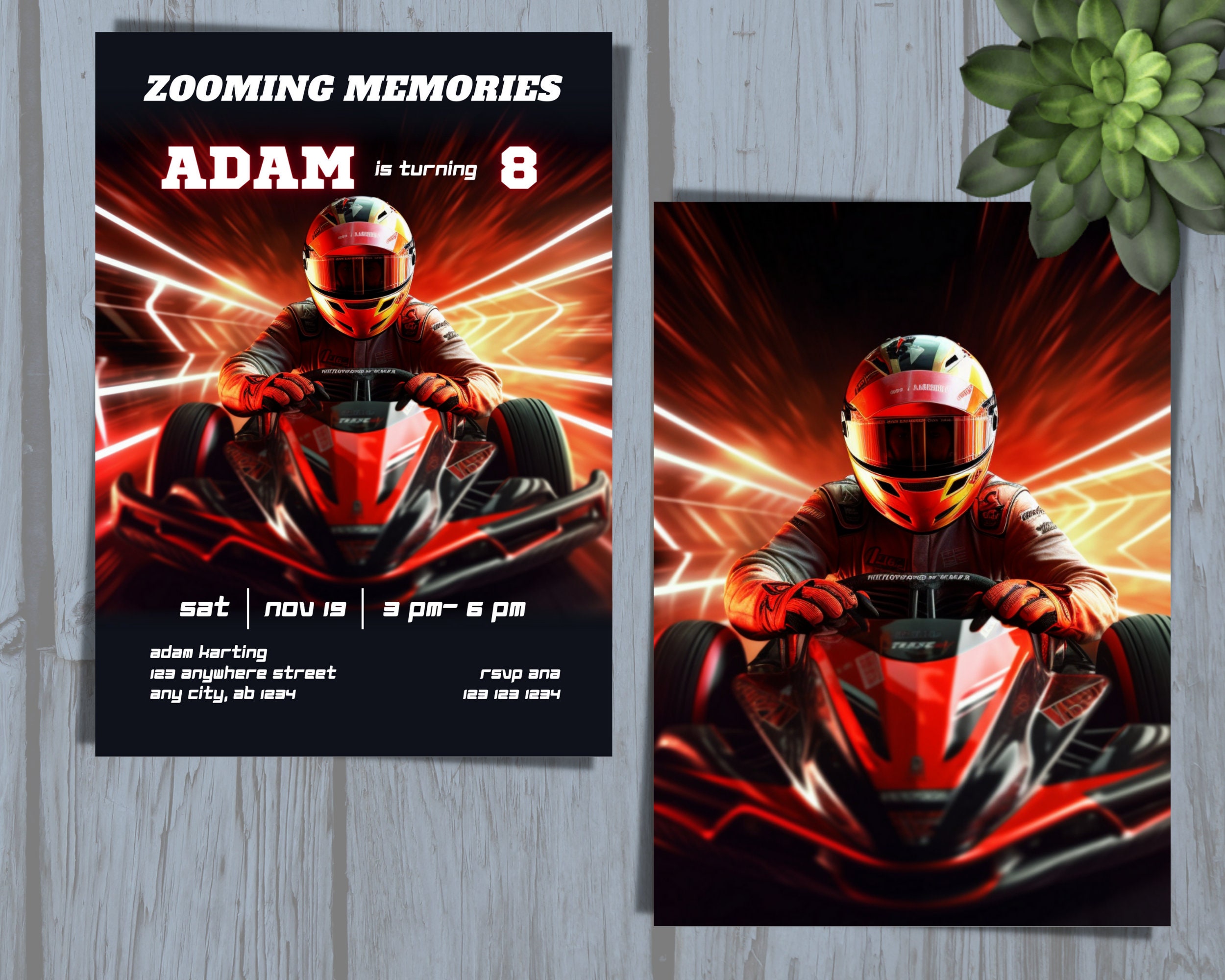 Go Karting Birthday Invitation, Go-karting Invite, Go Kart Racing Party ...