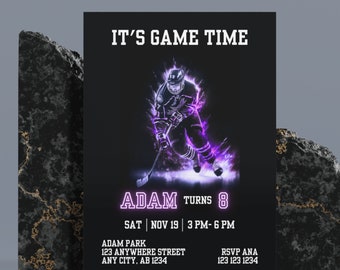Ice Hockey Birthday Invitation: Purple & Pink, Editable (Digital Download)