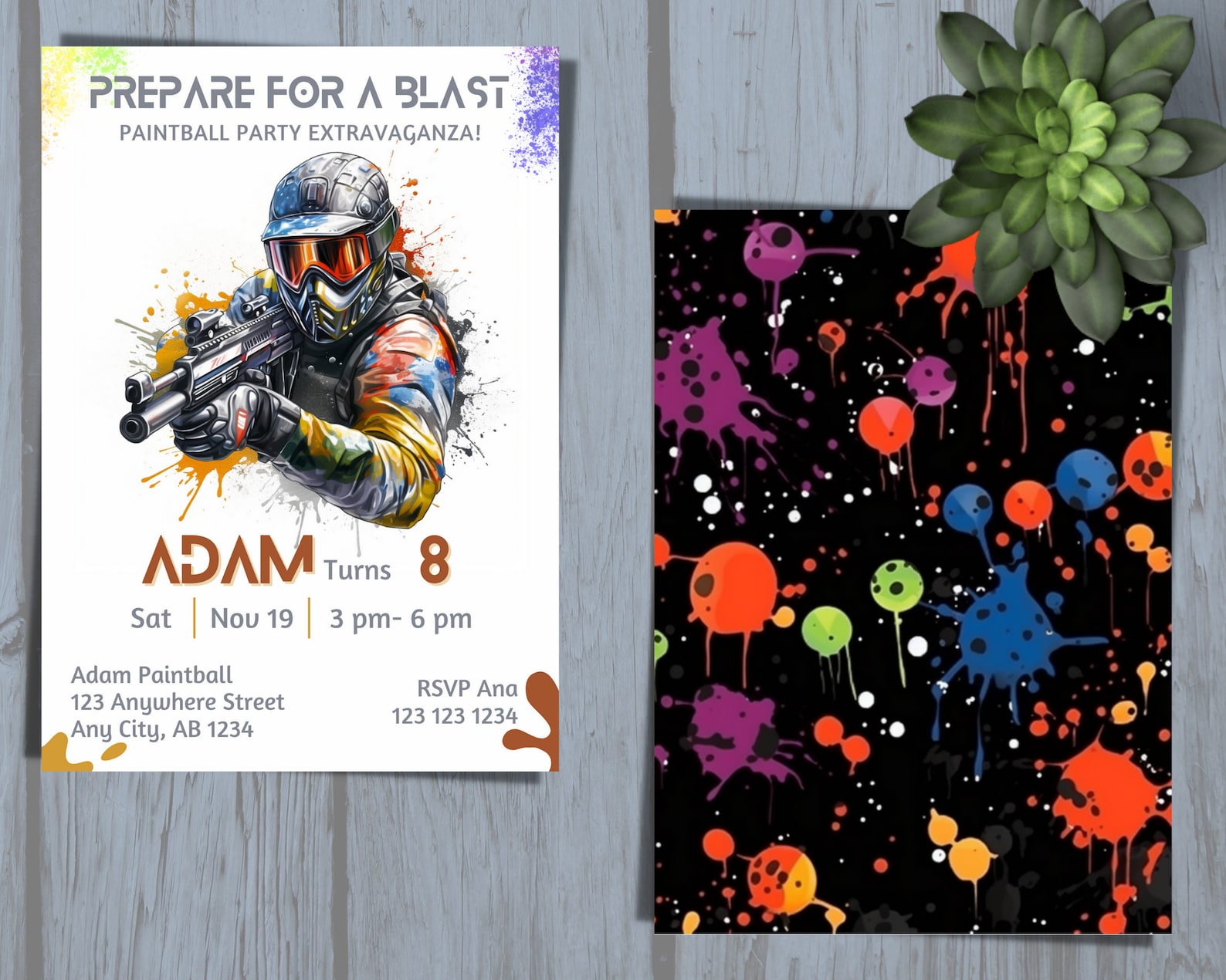 Editable Paintball Birthday Invitation, Paint Ball Party Invite