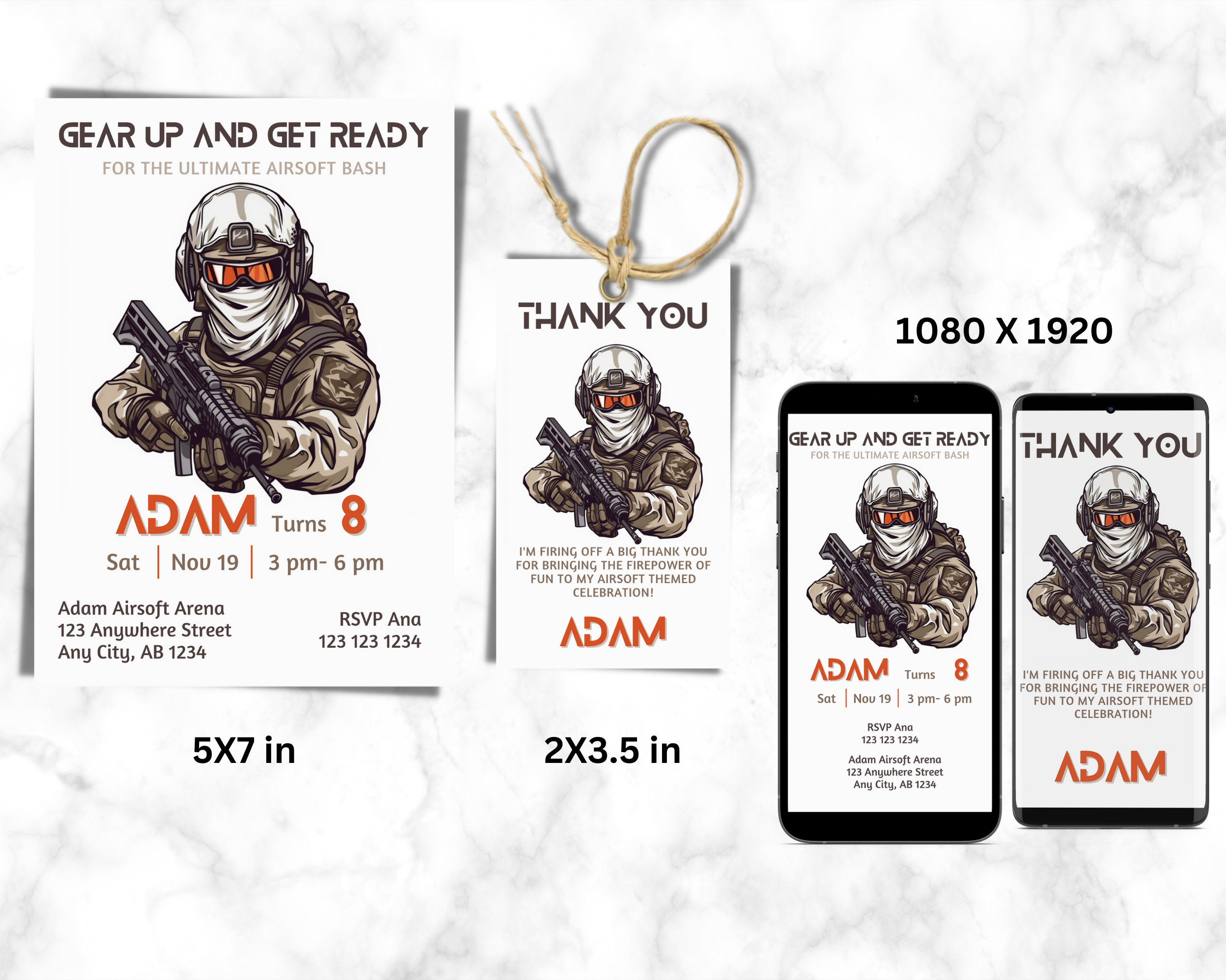 Editable Airsoft Birthday Invitation, Airsoft Party Invite, Airsoft