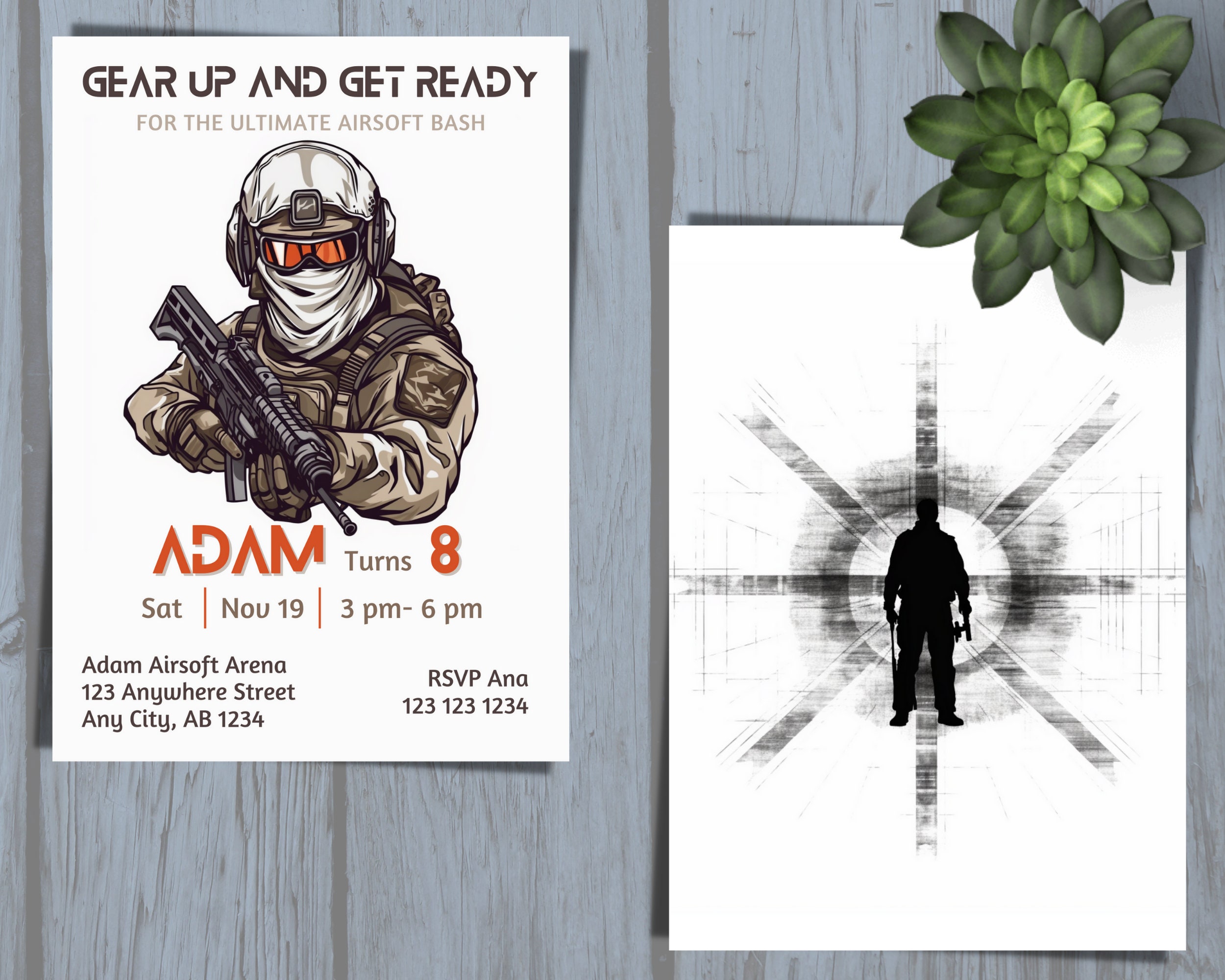 Editable Airsoft Birthday Invitation, Airsoft Party Invite, Airsoft