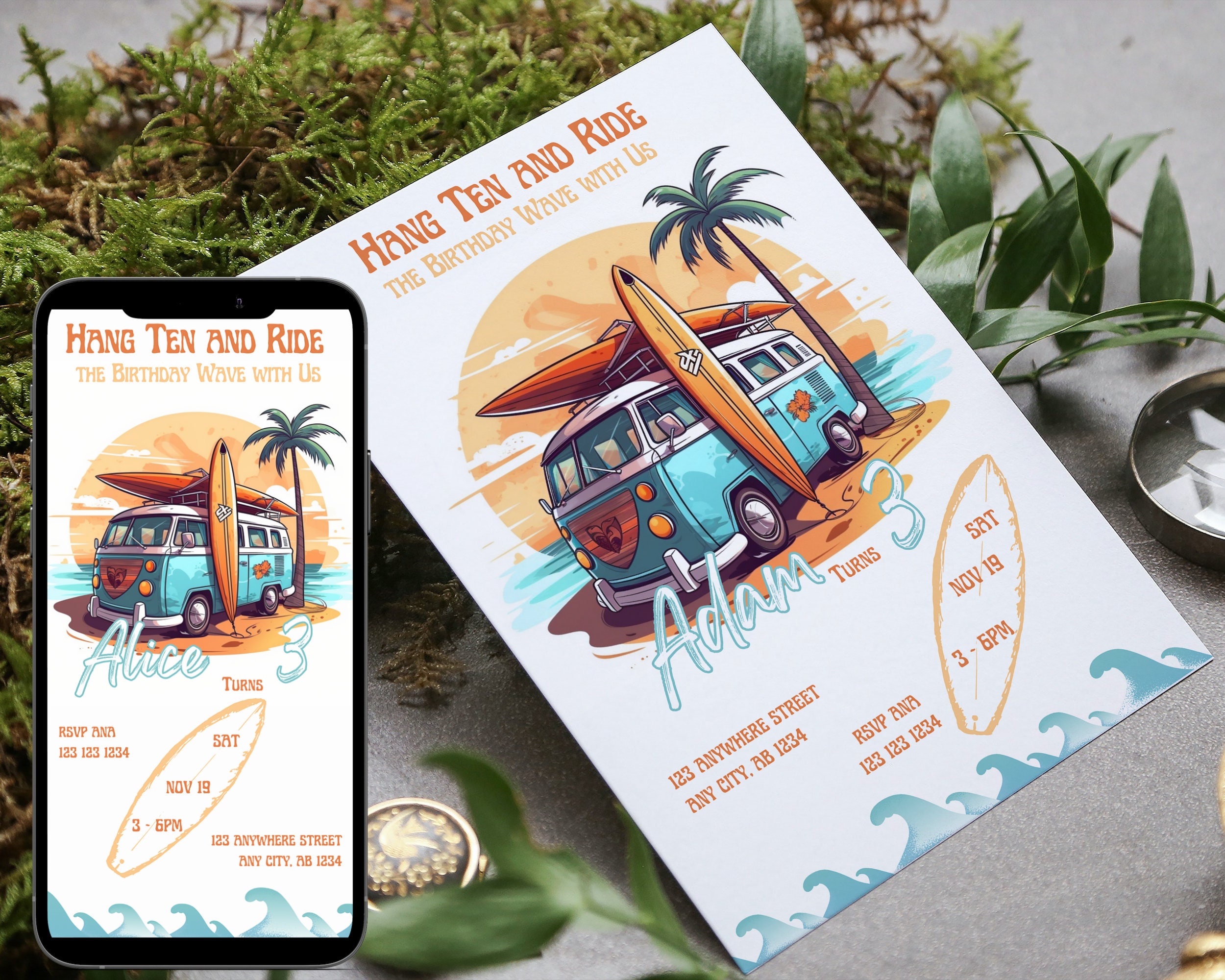 Surf Birthday Invitation, Surfing Invite, Surf's Up, Surfboard Theme ...