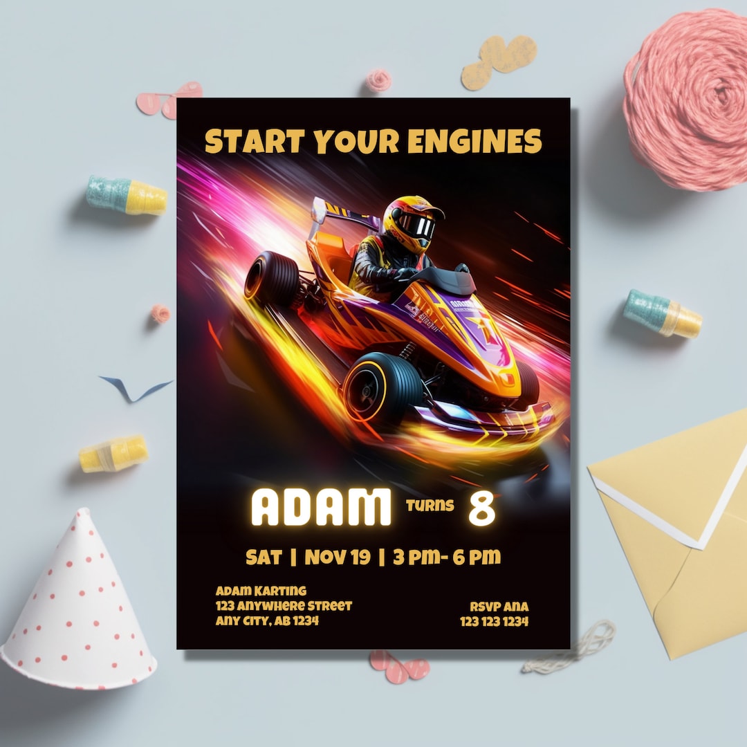 Lets Go Karting Invitation, Go-karting Birthday Invite, Go Kart Racing ...