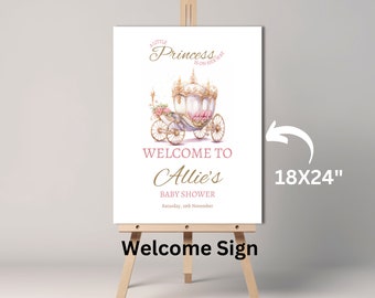 Welcome Sign for Elegant Princess Baby Shower Invitation, Princess Carriage Shower Invite, Rose Princess Gold, Instant Download, Printable